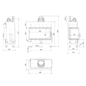 Ъглова камина за вграждане на дърва Kratki Floki – 8~12 kW