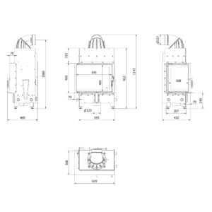 Ъглова камина за вграждане на дърва Kratki Floki – 8~12 kW