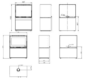 Технически чертеж чугунена печка на дърва Thermorossi moonlight